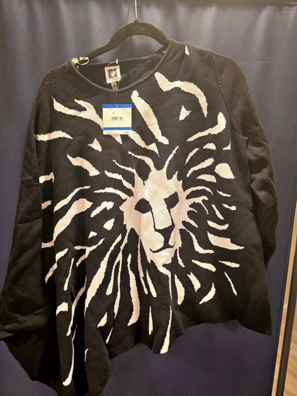 Anne Klein Lion Graphic Crewneck Sweater Black & White XL NWT